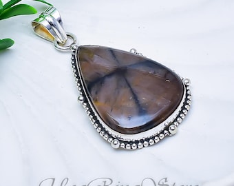 Chiastolite Cross Pendant, 925 Sterling Silver, Gothic Boho Statement Jewelry