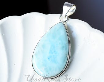 Blue Larimar Pendant: Handmade 925 Sterling Silver Necklace