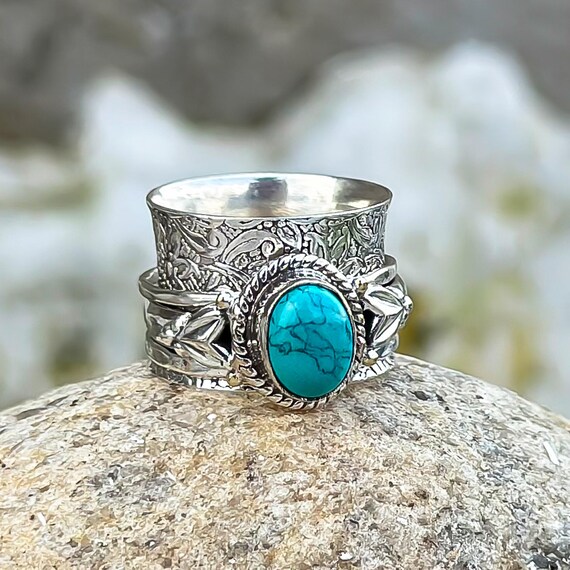 Santa Rosa Turquoise Spinner Ring 925 Sterling Silver Meditation - Main Image