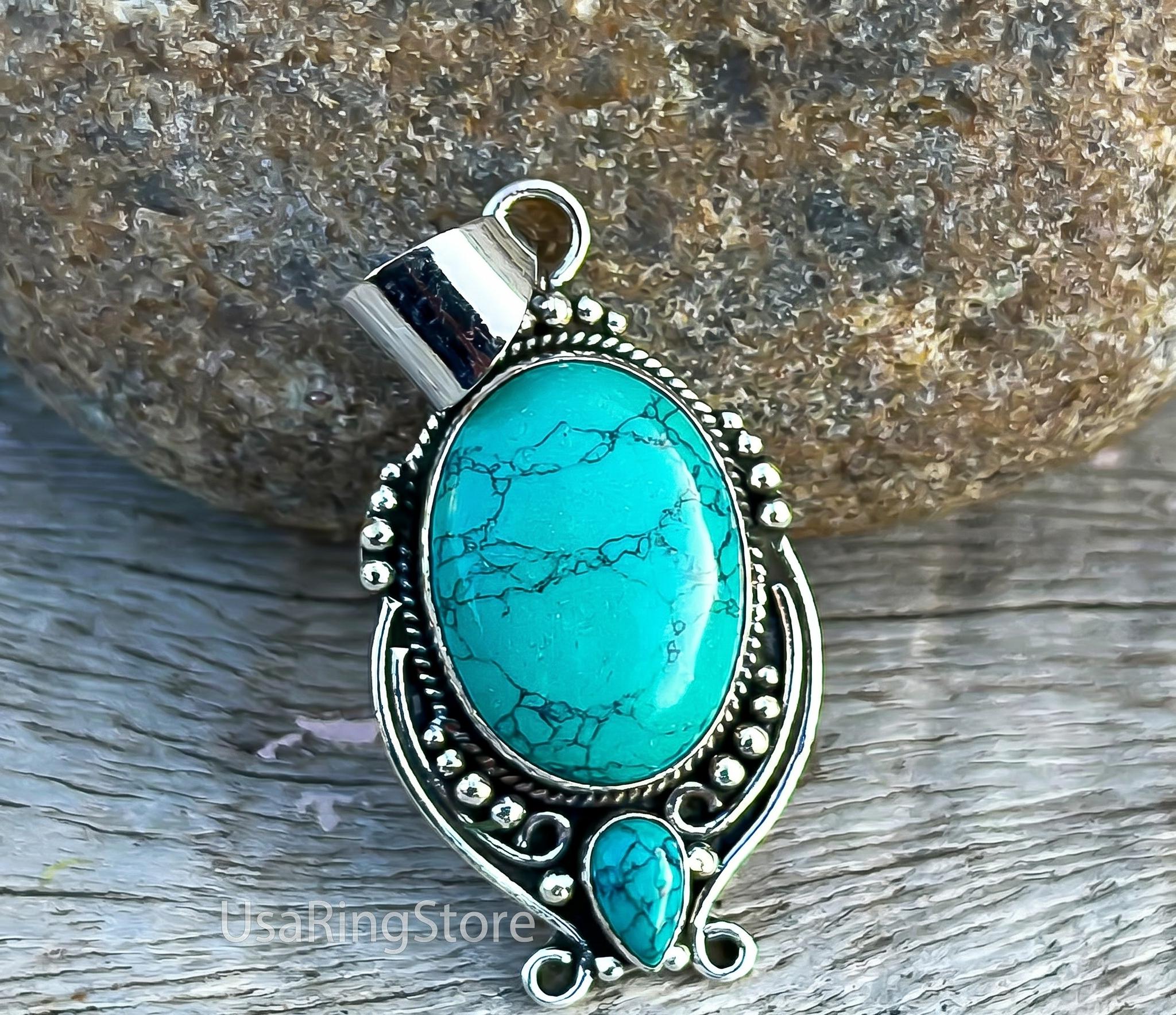 Santa Rosa Turquoise Pendant Necklace: Handmade Sterling Silver