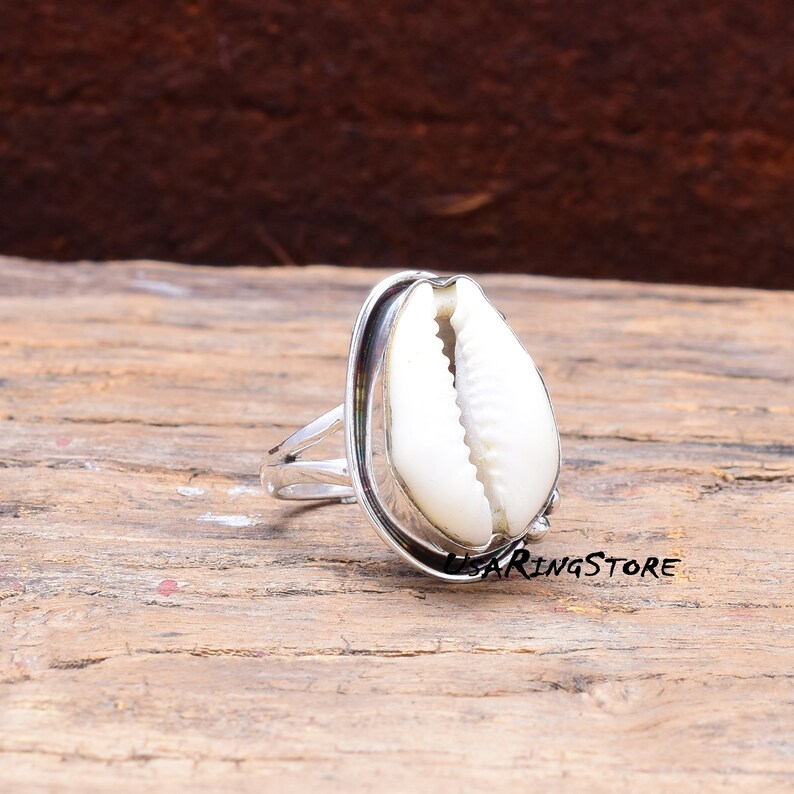 Handmade Ring Boho Ring 925 Sterling Silver Ring Statement Ring Gift For Her Cowrie Ring Shell Ring Natural Shell Ring