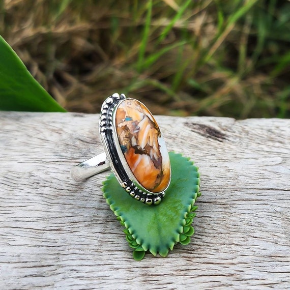 Oyster Copper Turquoise Ring: Handmade 925 Sterling Silver