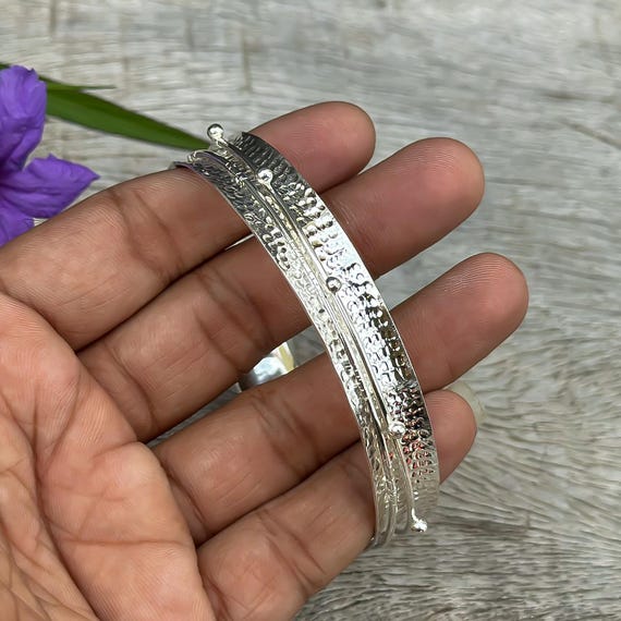 Handmade Hammered Sterling Silver Spinner Bangle: Stackable