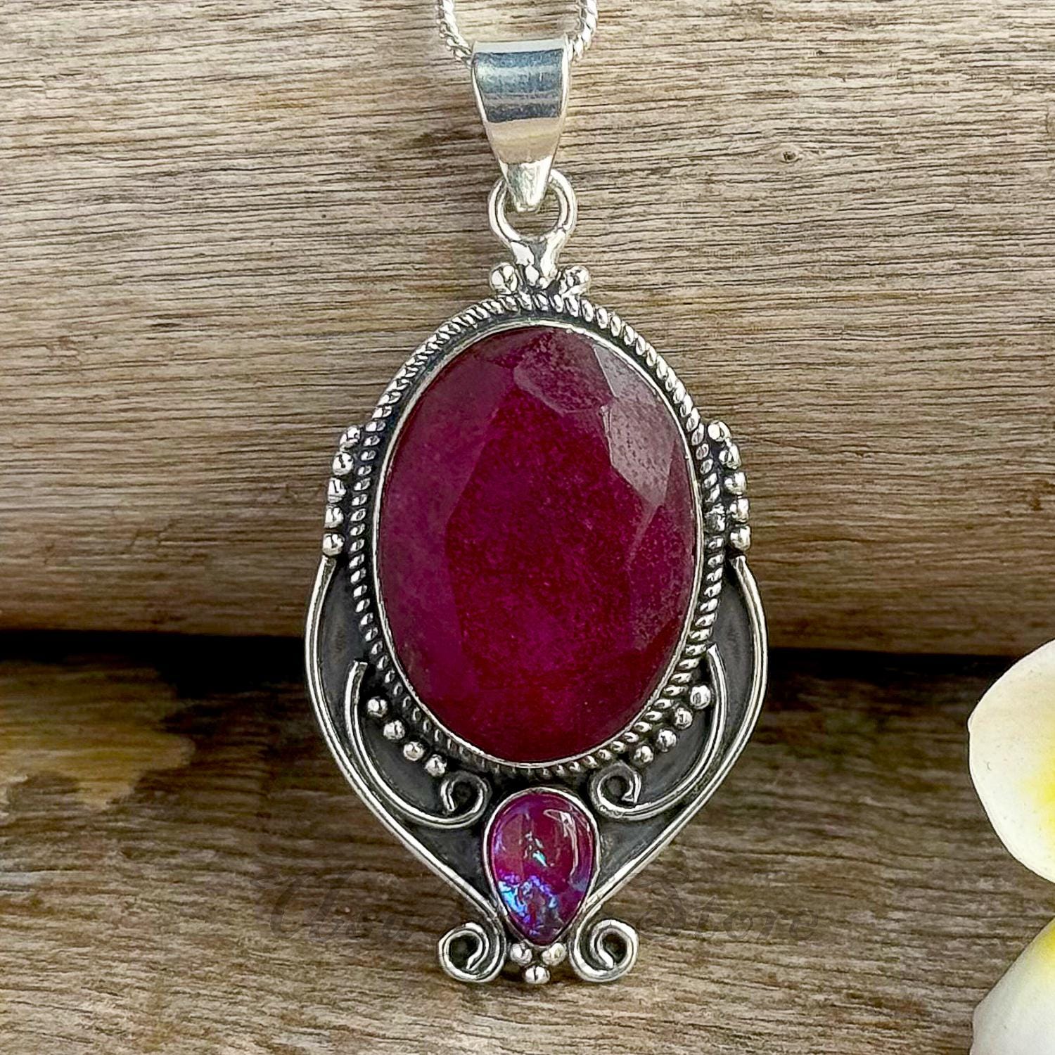 Handmade Kashmiri Ruby Pendant: 925 Sterling Silver Necklace - Etsy