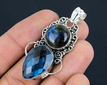 Iolite Labradorite 925 Sterling Silver Pendant Necklace