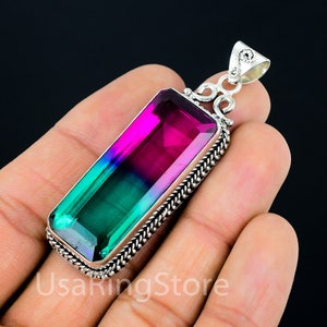 Long Bi-Color Watermelon Tourmaline Pendant / Cocktail Pendant / Watermelon Pendant / 925 Sterling Silver Women Gift / Gift for Mother