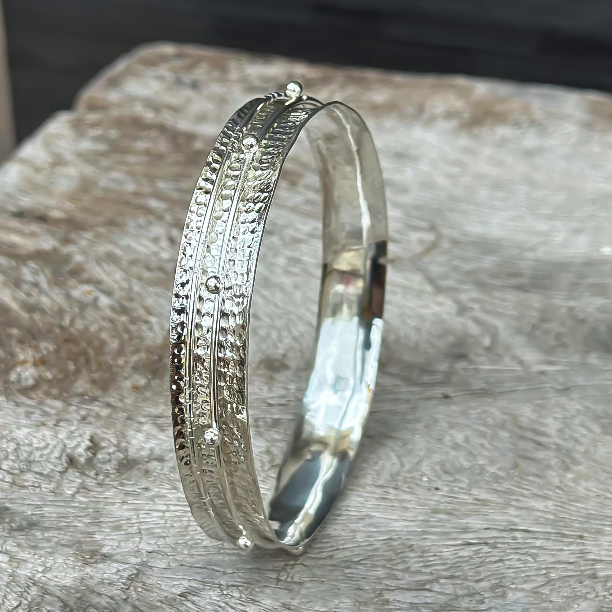Handmade Hammered Sterling Silver Spinner Bangle: Stackable