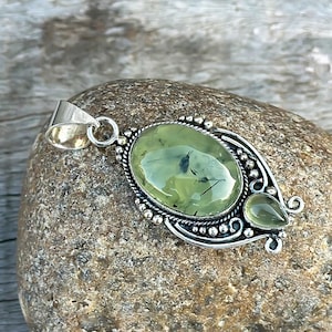 Green Prehnite Pendant Necklace: 925 Sterling Silver Gemstone