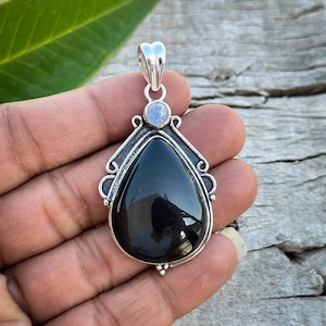 Rainbow Eye Obsidian Moonstone Gemstone, 925 Sterling Silver, Obsidian Statement Jewelry, Handmade Pendant, Black Eye Pendant, Gift for Her
