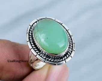 Handmade Chrysoprase Ring: 925 Sterling Silver Statement Jewelry