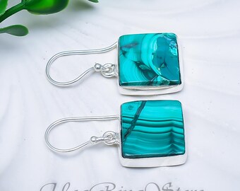 Malachite Sterling Silver Earrings, Boho Artisan Gemstone Jewelry