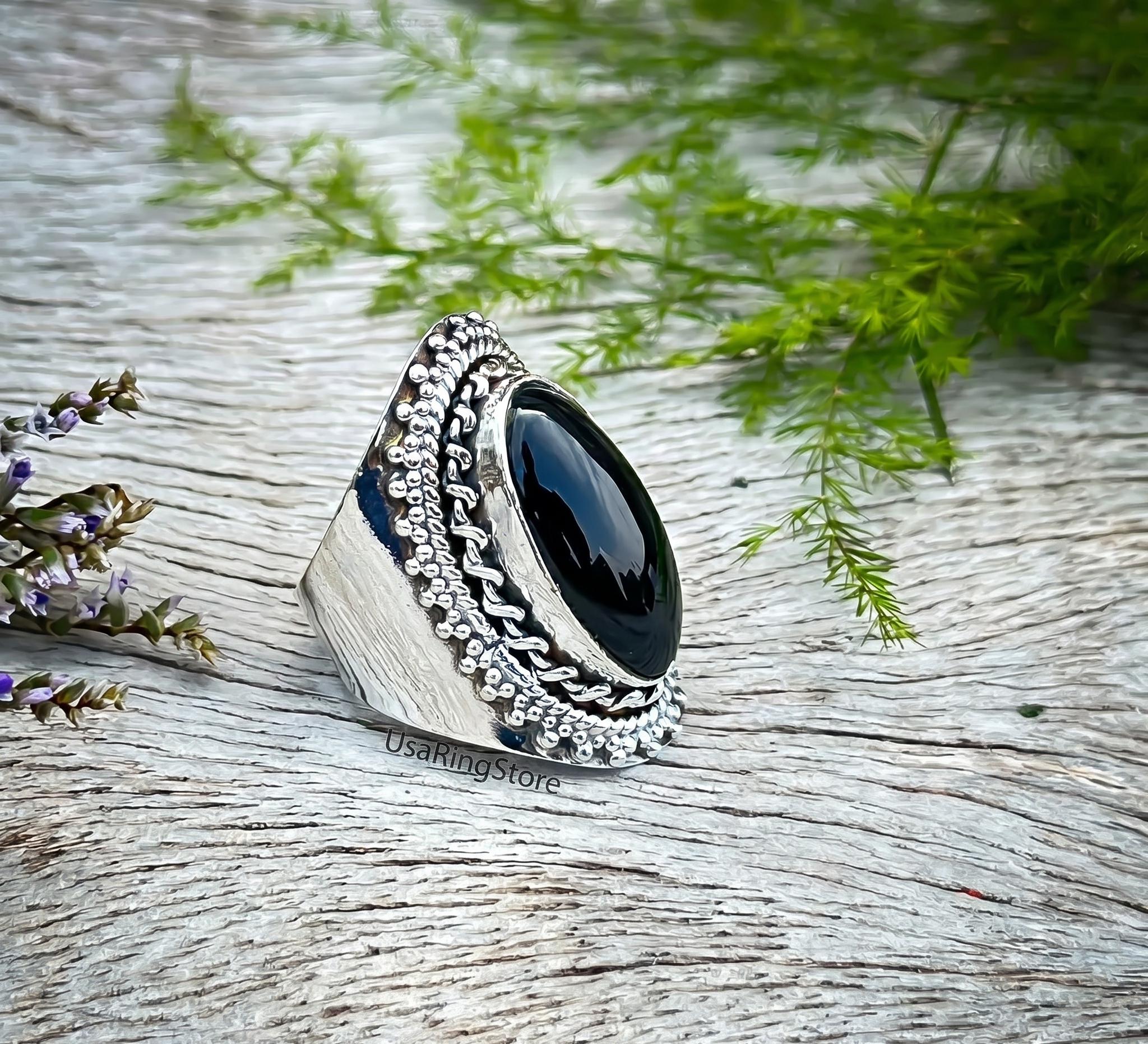 Black Onyx 925 Sterling Silver Band Ring - Etsy Canada