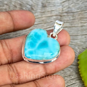 Larimar Anhänger 925 Sterling Silber Anhänger Larimar Edelstein Anhänger Handgemachte Anhänger Halskette Larimar Schmuck Geschenk für Sie Herz Anhänger