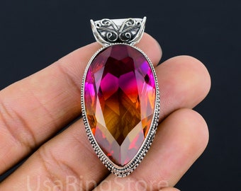 Multi Tourmaline 925 Sterling Silver Pendant: Handmade Gemstone Jewelry