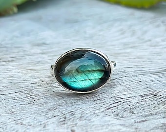 Natural Green Labradorite Ring 925 Sterling Silver, Stamped Handmade Labradorite Gemstone Ring, Unique Gift for Love