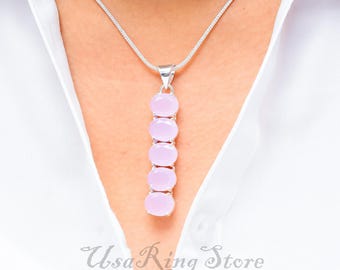 ヴィンテージスタイルのローズクォーツペンダント：925スターリング