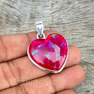 Australischer Triplet Feuer Rosa Opal Anhänger Herzform Opal Anhänger Opal 925 Sterling Silber Schmuck Geschenk für sie Weihnachten