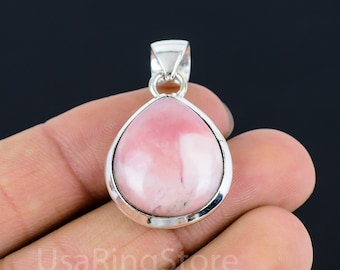 Handmade Peruvian Pink Opal Pendant: 925 Sterling Silver Jewelry