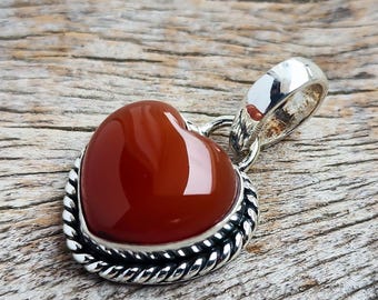 Sterling Silver Carnelian Heart Pendant Necklace: Handmade Gemstone Jewelry