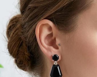 Handmade Black Onyx Earrings: 925 Sterling Silver, Women Earrings