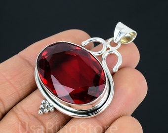 Handmade Faceted Garnet Pendant: 925 Sterling Silver Gemstone Jewelry