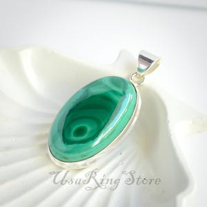 Natural Malachite Pendant Necklace – Handmade 925 Sterling Silver Jewelry – Unique Gemstone Gift for Her – Christmas Gift Idea