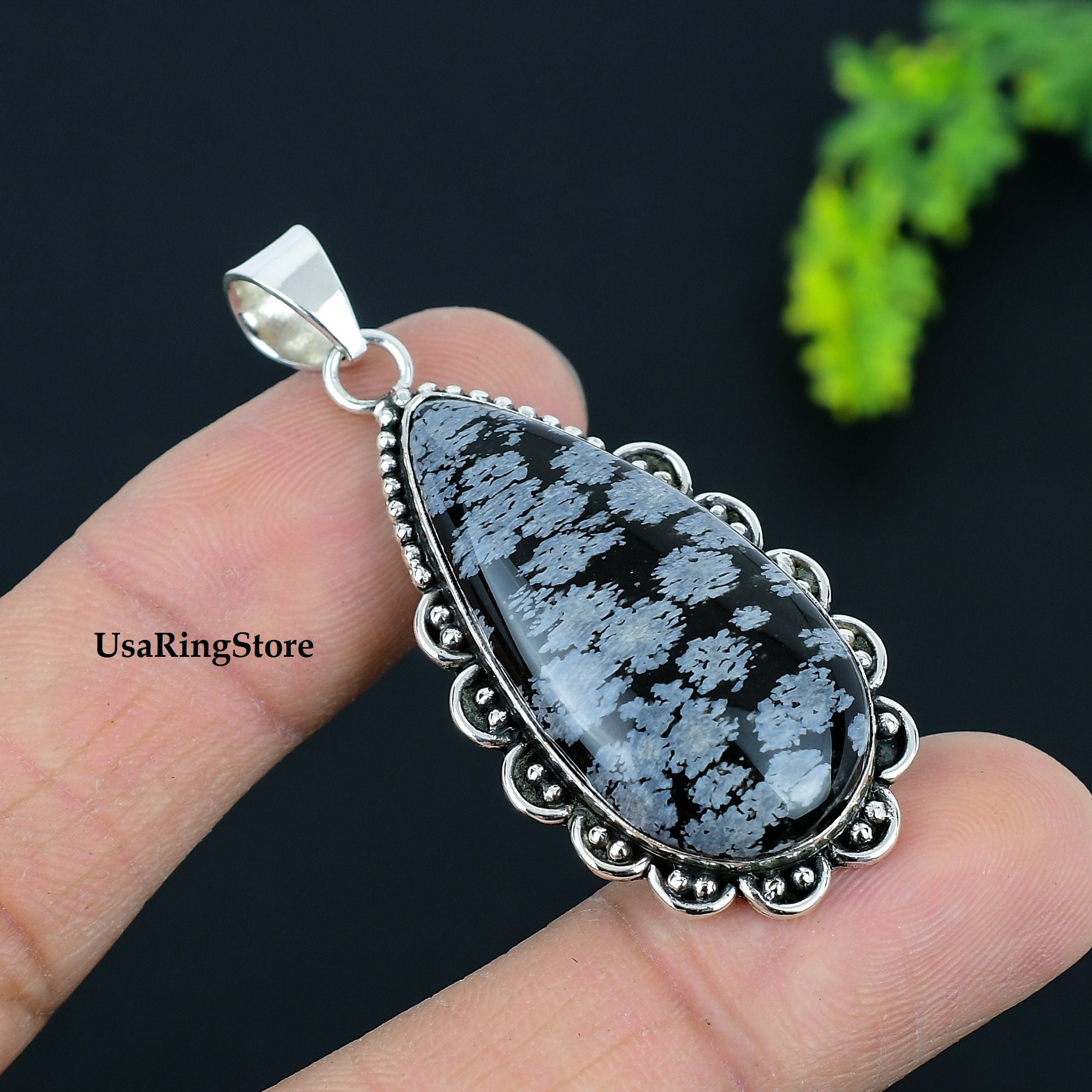 Snowflake Jasper 925 Sterling Silver Pendant: Boho Necklace - Etsy