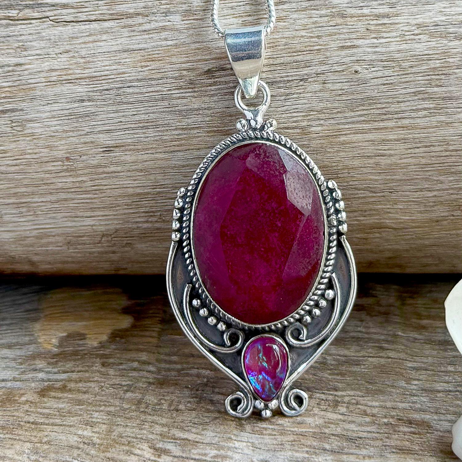 Handmade Kashmiri Ruby Pendant: 925 Sterling Silver Necklace - Etsy