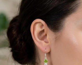 Handmade Peridot Dangle Drop Earrings, Sterling Silver, Boho Gemstone Jewelry