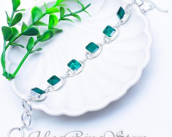 Emerald Quartz Sterling Silver Cuff Bracelet, Boho Gemstone Bangle