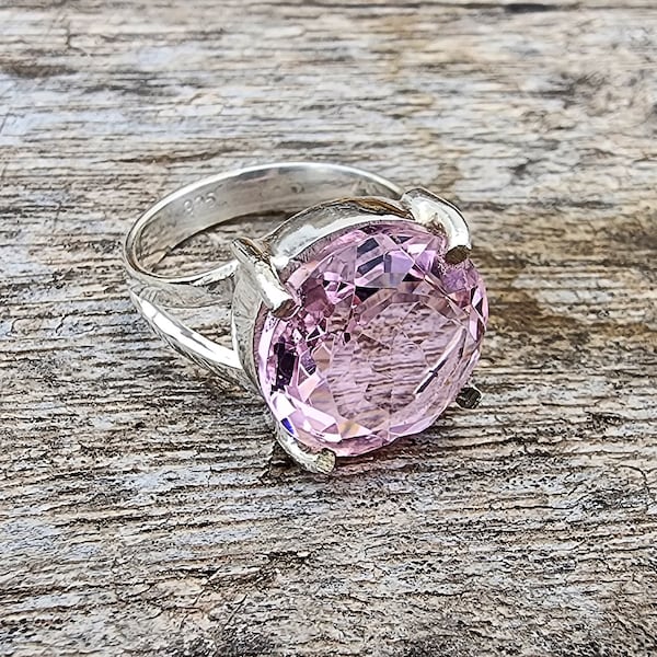 Natural Pink Kunzite  Ring, 925 Sterling Silver Ring, Gemstone Ring, Promise Ring,Purple Ring,Natural Stone Ring, Birthstone Ring