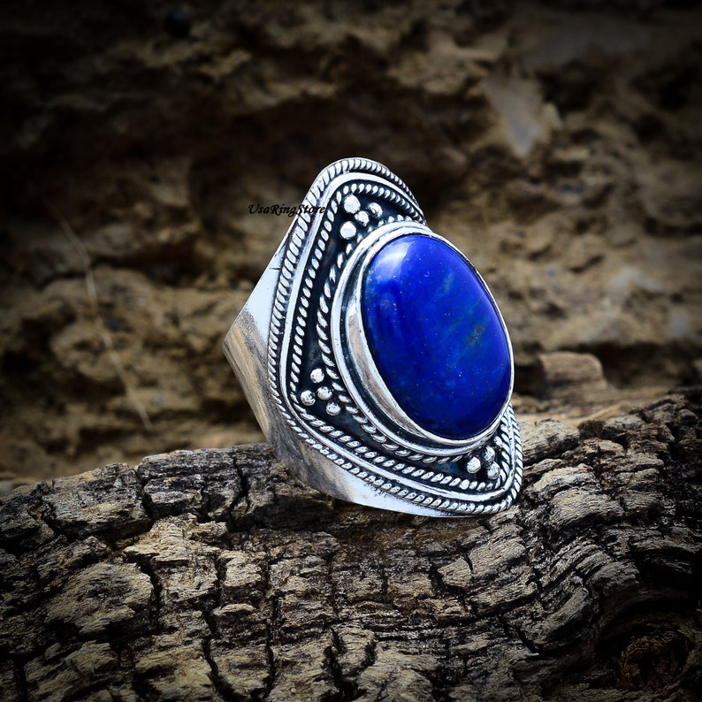 Promise Ring Worry Ring Blue Stone Ring 925 Sterling Silver Ring Wide Ring Gift For Her Lapis Lazuli Ring Handmade Ring