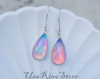 Pendientes de pera de ópalo Aurora en plata de ley 925, joyería con piedras preciosas cabujón
