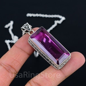 Long Amethyst Silver Pendant, 925 Sterling Silver, Amethyst Gemstone Pendant, Silver Jewelry Amethyst Pendant, Gift For Her, Christmas Gift