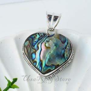 Abalone Muschel Herz Anhänger - 925 Sterling Silber Handmade Antik-Stil Schmuck Geschenk für Mama
