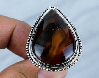 Handmade Montana Agate Ring: 925 Sterling Silver Statement Jewelry