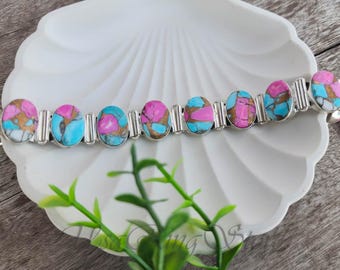 Cotton Candy Turquoise Bracelet – Handmade 925 Sterling Silver, 7-8"