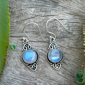 Rainbow Moonstone 925 Sterling Silver Handmade Earrings