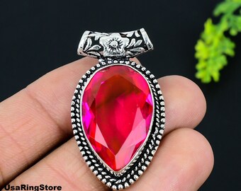 ピンクトルマリン 925 スターリングシルバーペンダント - ハンドメイド