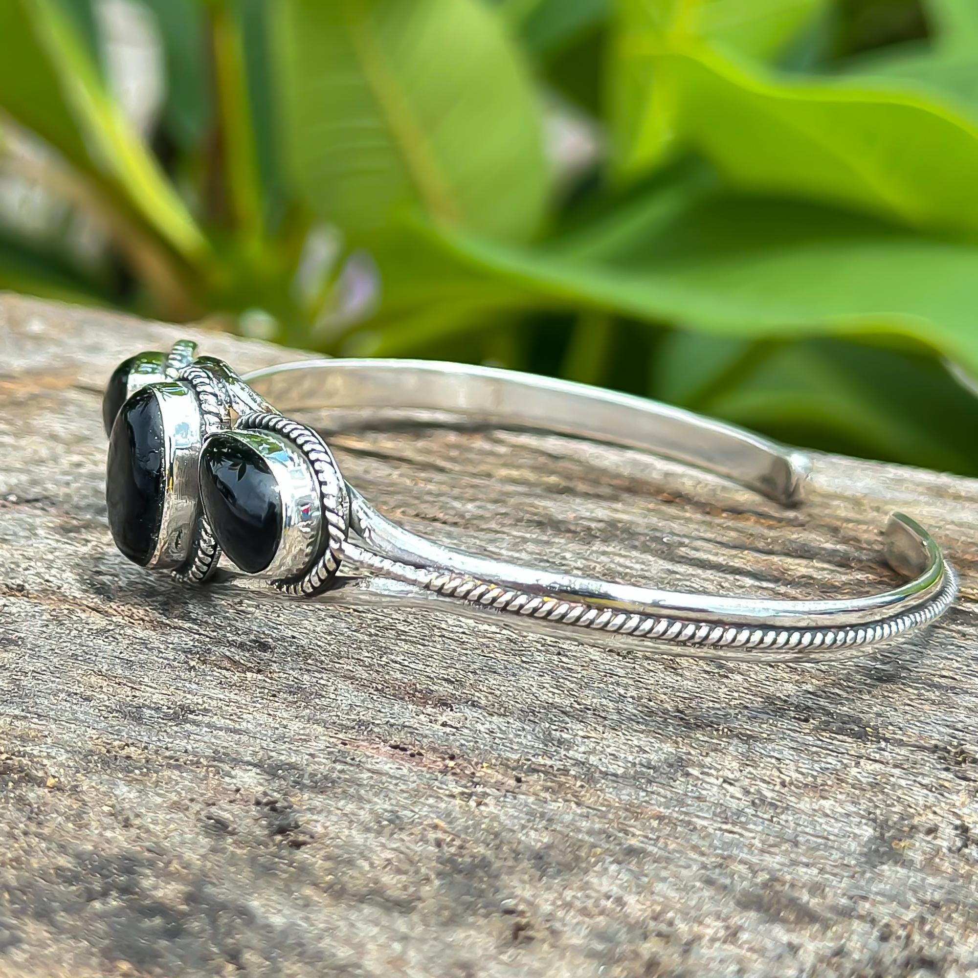 Black Onyx Sterling Silver Bangle: Chunky Stackable Bracelet - Etsy