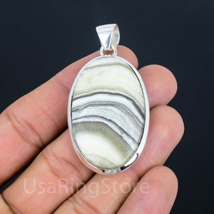 Natural Zebra Calcite Pendant 925 Sterling Silver Necklace Zebra Calcite Necklace Vibes Yellow Pendant Genuine Zebra Gemstone, Gift for Her