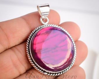 Handmade Purple Flash Labradorite Pendant: 925 Sterling Silver Necklace