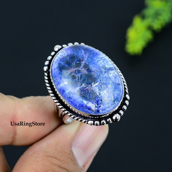 Handmade Crackle Crystal Ring: 925 Sterling Silver Gemstone