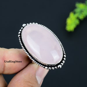Rose Quartz Ring, 925 Sterling Silver Jewelry Ring, Handmade Ring, Oval Gemstone Ring, Thanksgiving Gifts, Christmas Gifts