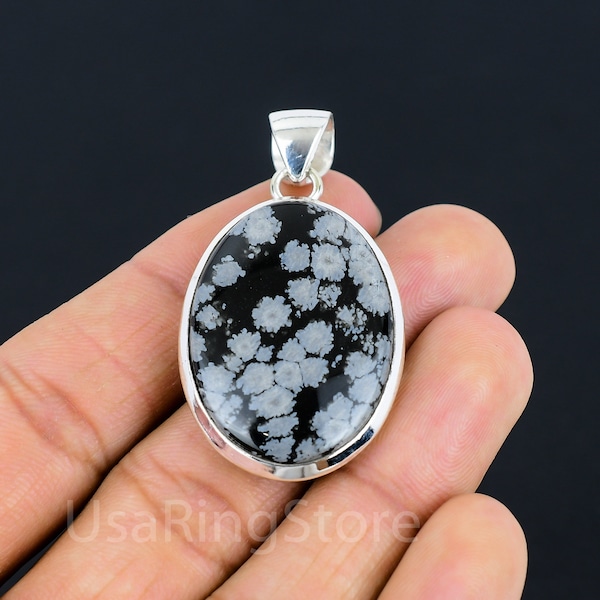 Colgante de obsidiana de copo de nieve en plata de ley: joyería de estilo antiguo de plata 925