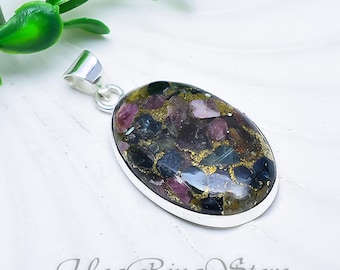 Watermelon Tourmaline Pendant: Copper, Sterling Silver, Boho Artisan Necklace