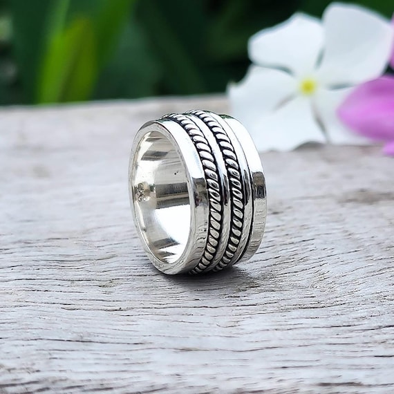 Sterling Silver Spinner Ring: Wide Band Meditation Worry Ring - Etsy