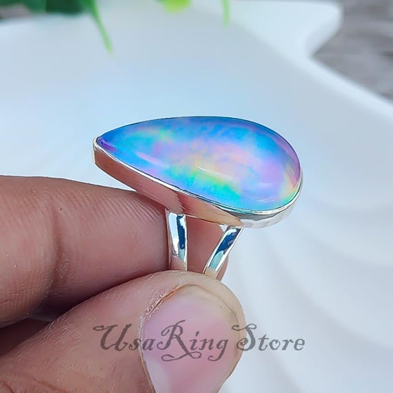 Aurora Borealis Opal Pendant, Ring and Earring Set, 925 Sterling