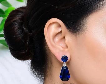 Handmade Tanzanite Sterling Silver Stud Earrings - Women's Jewelry