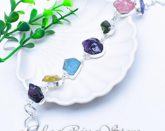 7 Chakra Gemstone Bracelet, Sterling Silver, Boho Spiritual Jewelry